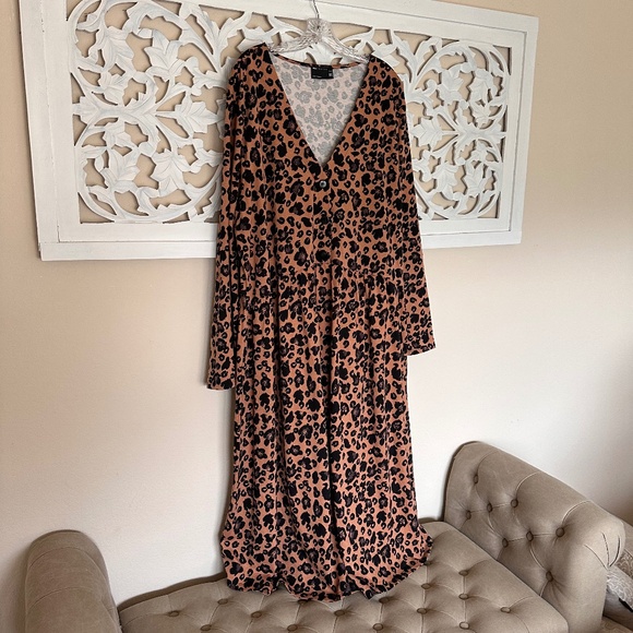 ❤️ASOS DESIGN Curve Leopard Print Long Sleeve Button-Up Midi Dress 18 NWOT - Picture 3 of 8